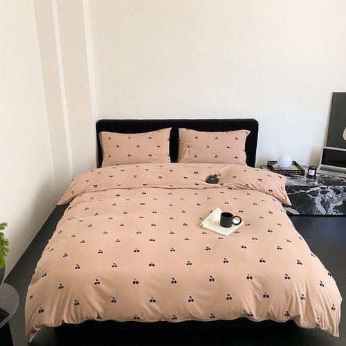 Pattern: Pink Cherry, Size Specification: 1.8m4pcs - Cotton Household Knitted Printed Bed Four-piec Q119-CJCS255703573UF