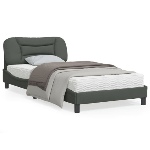 Bed Frame with LED without Mattress "Hvar" Dark Gray 39.4"x74.8" Fabric A949-3213733