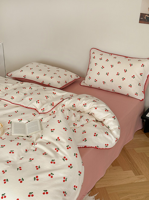 Color: Cherry Sauce, Size: 150cm Fitted Sheet 4pcs Set - Super Soft Sleep Naked Class A Cotton Doub Q119-CJCS190583882DW