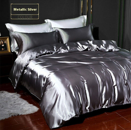 Color: Metallic Silver, Size Specification: 2.0m - Four-piece Silky Sleep Bare Silk Quilt Cover Q119-CJCS237770504DW