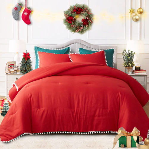 Color: Red, Size Specification: US Full 203X229 - Kit Red Bohemian Ball Tassel Fluffy Quilt Q119-CJYD249525602BY
