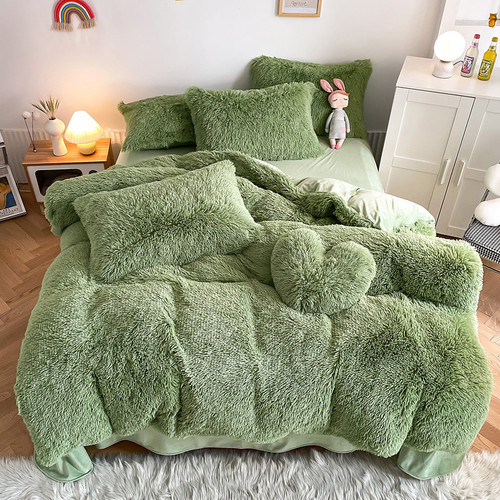 Pattern: Avocado Green, Size Specification: 1.8M Fitted Sheet - Mink Fur Fabric Long Wool Thickened Q119-CJCS253803264LO