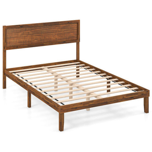 Twin/Full/Queen Size Bed Frame with Headboard and Wooden Slats Support-Full Size - Color: Walnut -  D681-HU10858WN-F