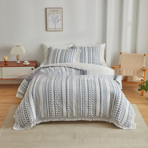 Color: Blue, Size: 168x229cm - Bedding Craft Solid Color Campus Zaihuile Tassel Dot Three-piece Set Q119-CJYD244639429CX