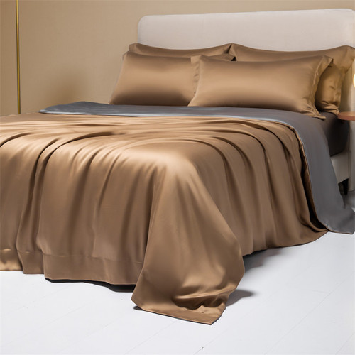Pattern: Caramel Mocha, Size Specification: 1.5 flat sheets 4 pieces - 200 Luxury Lenzing Tencel Qu Q119-CJCS246325456DW