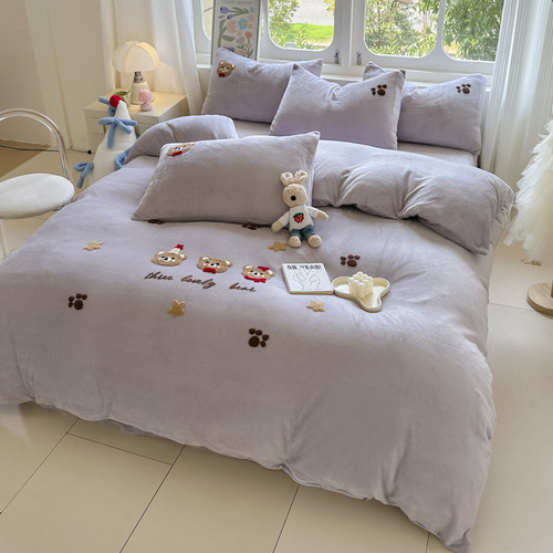 Pattern: Little Bear Party Purple, Size Specification: 1.5M Fitted Sheet 200X230CM - Cartoon Printi Q119-CJCS248986869QJ