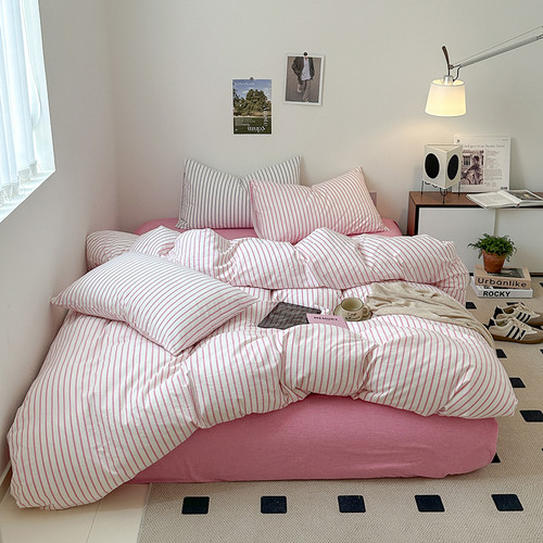 Pattern: Rose Vermicelli, Size: 2.0m Bed Sheet - Cotton Yarn-dyed Washed Cotton Four-piece Set Full Q119-CJCS188210277YB