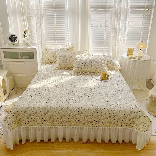 Pattern: Bly Bear, Size Specification: 210x245cm Sheet Bed Cover - Cotton Lace Embroidery Quilted B Q119-CJYD199480301AZ