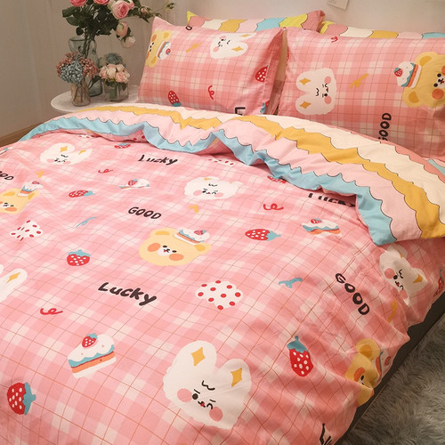 Color: Strawberry Bear Rabbit, Size: 1.5m1.8mflat sheet 4piece set - Four Piece Duvet Set Girl's He Q119-CJCS209592121UF