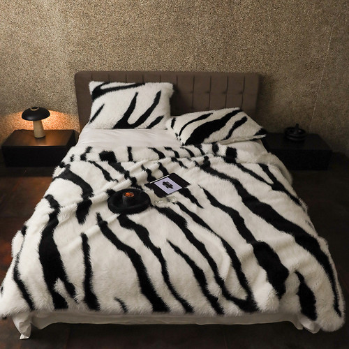 Color: Zebra Beige, Size Specification: Blanket 100x160cm - Long-haired Rabbit Wool Short Velvet Ca Q119-CJYD200270803CX