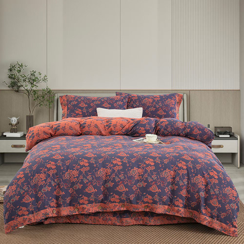 Pattern: Flower Branch Orange Blue, Size Specification: 1.5to1.8 flat sheet - Cotton Double-layer Y Q119-CJCS253809415OL