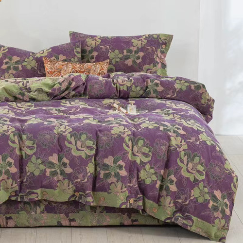 Pattern: Colorful Purple, Size Specification: 2.0 flat sheet - Cotton Double-layer Yarn Four-piece  Q119-CJCS253809414NM