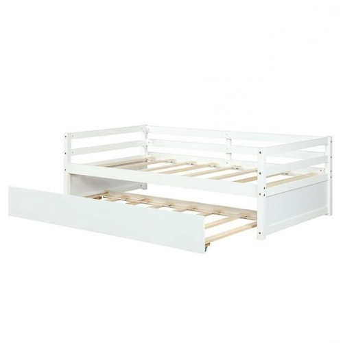 Twin/Twin Dorm Style Trundle Daybed Platform Bed Frame in White Q280-INTJ4291