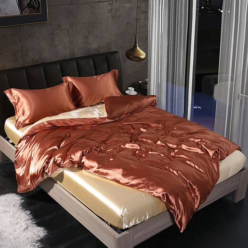 Color: Coffee Camel, Size Specification: 1.5m - Four-piece Silky Sleep Bare Silk Quilt Cover Q119-CJCS237770546TG