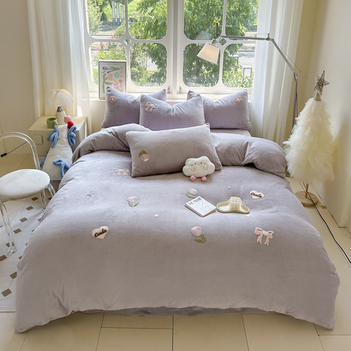 Pattern: Bow Purple, Size Specification: Flat Sheet 220X240CM - Cartoon Printing Winter Thickened M Q119-CJCS248986889KP