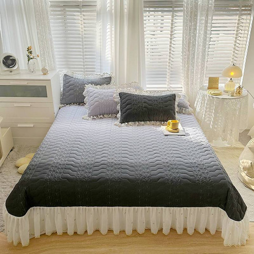 Pattern: Gray, Size Specification: 240x245cm Sheet Bed Cover - Cotton Lace Embroidery Quilted Bed C Q119-CJYD199480311KP