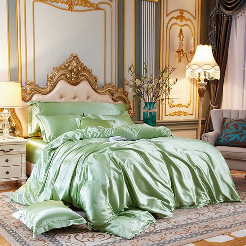 Color: Amber Green, Size Specification: 1.5m - Four-piece Silky Sleep Bare Silk Quilt Cover Q119-CJCS237770590LO