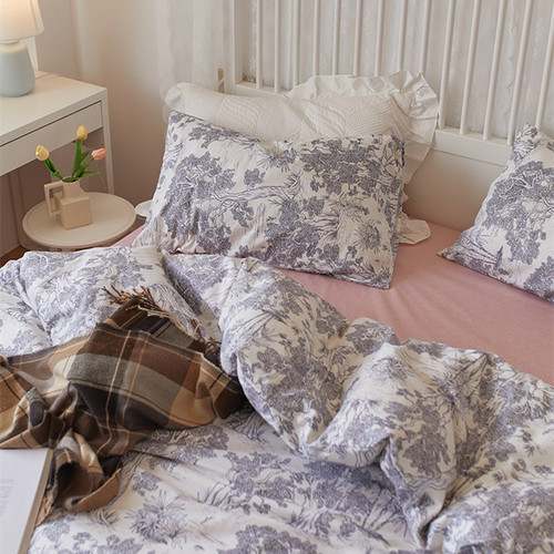 Color: Evening breeze, Bedding Size: 1.2M 3Pcs set-Flat sheet, style:  - Retro Sketch Ink Painting  Q119-CJCS157805043QJ