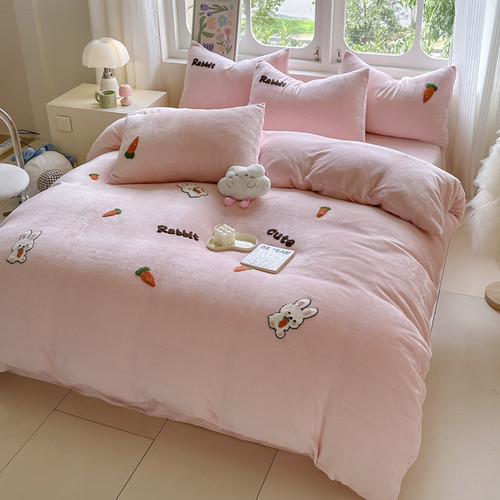 Pattern: Rabbit Pink, Size Specification: Flat Sheet 220X240CM - Cartoon Printing Winter Thickened  Q119-CJCS248986805EV