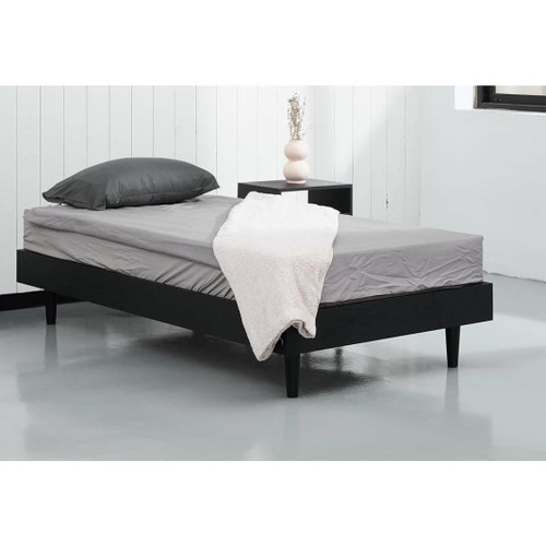 Twin size Mid-Century Modern Platform Bed Frame in Black Wood Finish Q280-TWBFSWB18492581