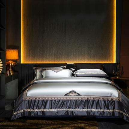 Pattern: Dark Gray, Size Specifications: 1.5M Four Piece Set - New Silk Cotton Embroidery Four-piec Q119-CJCS193499408HS