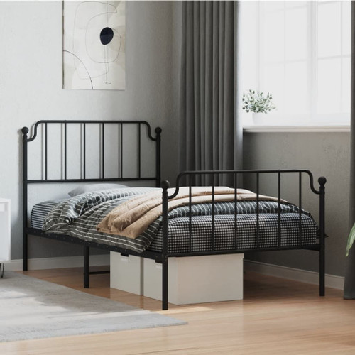 Bed Frame Black Powder-Coated Steel Twin Bed Frame Rectangular A949-373899