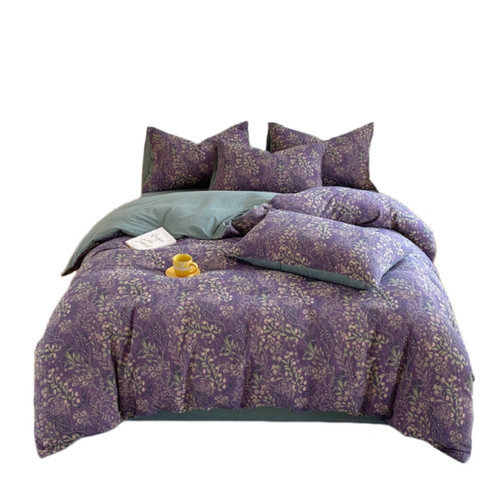 Color: Purple, Bedding Size: 2.0 fitted sheet - Four-piece Cotton Double-layer Bedding Set Q119-CJCS253786806FU