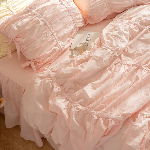 Color: Ice Pink, Size: 1.5 Bed Skirt - Cotton Frill Four-piece Set Single Double Bed Supplies Q119-CJCS237827122VE