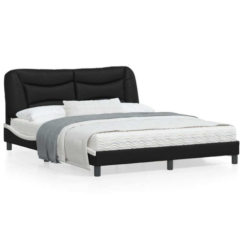  Bed Frame Black and White Faux leather, Metal, Pine Wood, Plywood A949-3213973