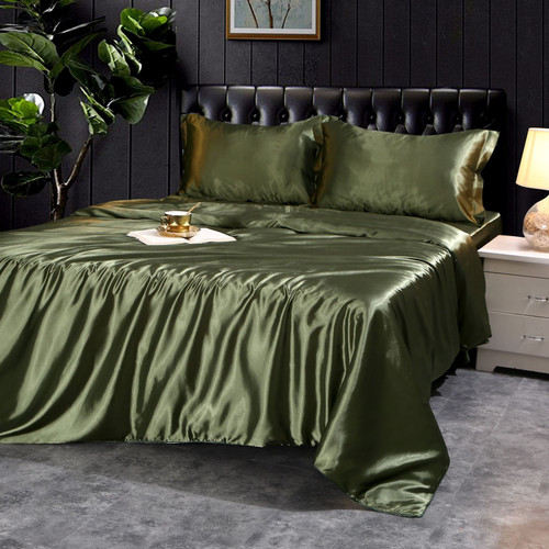 Color: Army Green, Size Specification: 1.5m - Four-piece Silky Sleep Bare Silk Quilt Cover Q119-CJCS237770538LO