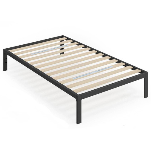 Twin Black Metal Platform Bed Frame with Wood Slats - 350 lbs Weight Capacity Q280-TWBLBED1528387
