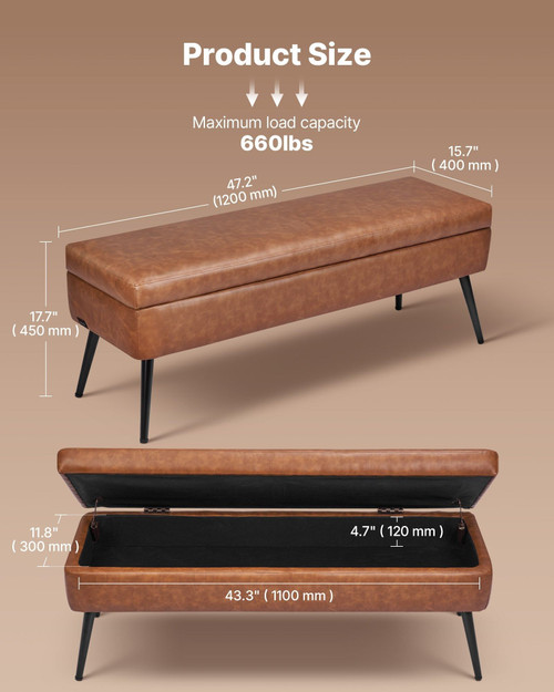 Leather Storage Ottoman Bench, PU Leather Bench with Storage and Metal Legs, Modern Shoe Benches Se E415-PZWSZYXTK415LLMIP001V0