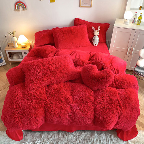 Pattern: Red, Size Specification: 1.8M Fitted Sheet - Mink Fur Fabric Long Wool Thickened Warm Wint Q119-CJCS253803228BY