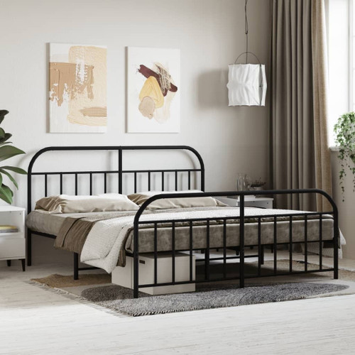  Bed Frame Black Powder-Coated Steel Large Bed Frame Rectangular A949-353658
