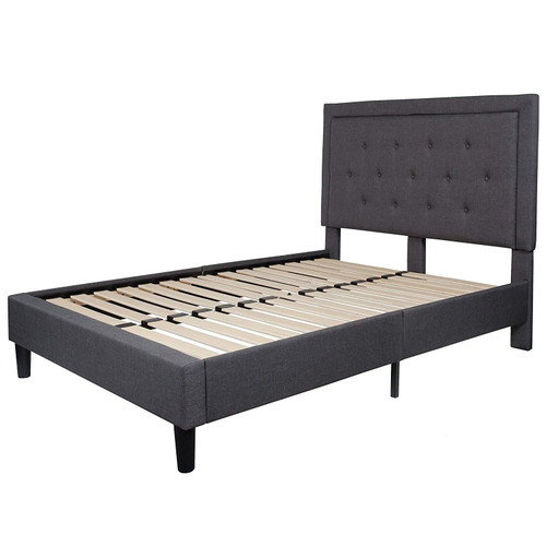 Full size Dark Grey Fabric Upholstered Platform Bed Frame with Tufted Headboard Q280-FUGRDABF5868174