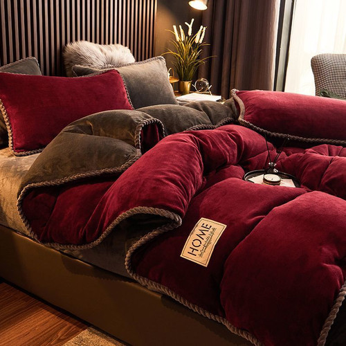Pattern: Burgundy A Style, Size Specification: 150X200cm - Coral Fleece Plus Velvet Thick Duvet Cov Q119-CJYD255722717QJ