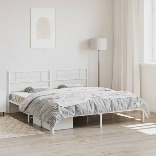  Bed Frame White Powder-Coated Steel 76.0 x 80.0 in Modern A949-355322