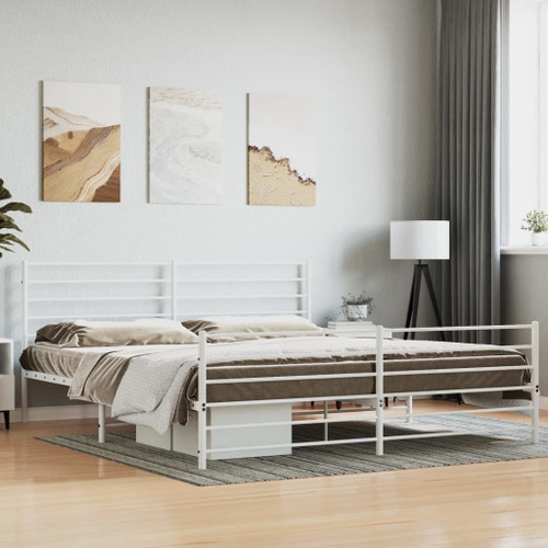  Bed Frame White Powder-Coated Steel Double Bed Frame A949-352391