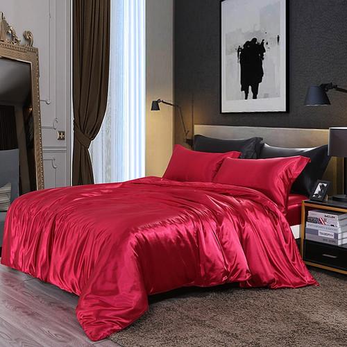 Color: Wine Red, Size Specification: 1.8m - Four-piece Silky Sleep Bare Silk Quilt Cover Q119-CJCS237770535IR