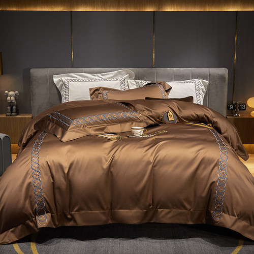 Color: Dark coffee, Bedding Size: 220x240cm - 120 Pillow Cotton Four Piece Luxury Pure Cotton Duvet Q119-CJCS195884607GT