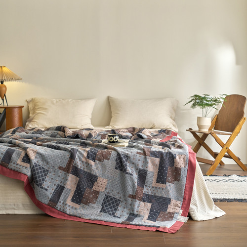 Pattern: Patchwork, Size Specification: 150X200cm - Pure Cotton Double-layer Yarn Summer Quilt  Yar Q119-CJYD253686713MN