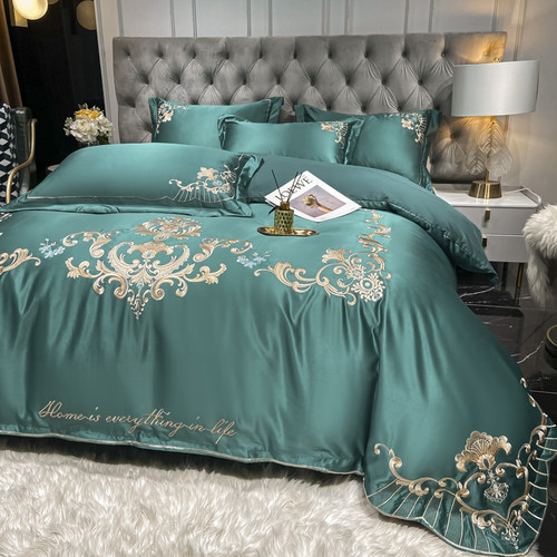Color: Blackish green, style: 1.8fitted sheet 200x240 - High End Luxury European Satin Wedding Four Q119-CJCS162191412LO