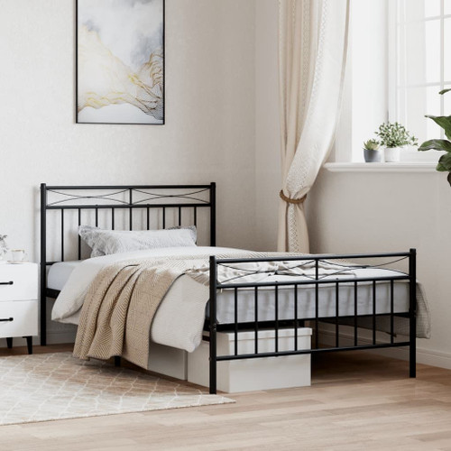  Bed Frame Black Powder-Coated Steel Twin Bed Frame Rectangular A949-373704