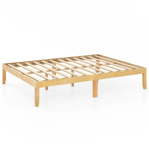 Queen Size Wood Bed Frame with Wooden Slats Support and Rubber Wood Legs-Natural - Color: Natural - D681-HU10802NA-Q