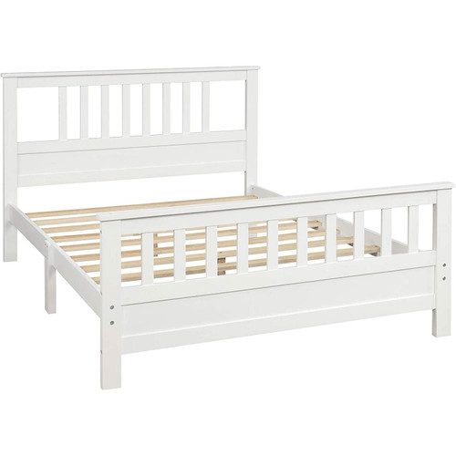White Pine Wood Slatted Platform Headboard Footboard Full Size Bed Q280-WHFA3310