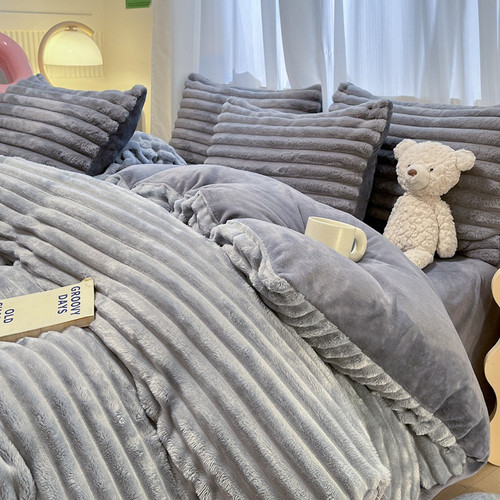 Color: Mist gray, Bedding Size: 1.5M fitted sheet - High-end Dehaired Angora Milk Fiber Bed Thicken Q119-CJCS254702807GT