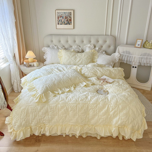 Pattern: Cheese Cream, Dimensions: Bed Skirt 180cm - Washed Cotton Four-piece Set Girlish Heart Duv Q119-CJCS194850810JQ