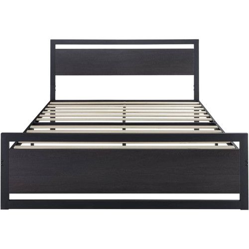 Full Black Metal Platform Bed Frame with Wood Panel Headboard and Footboard Q280-SCLFBWLPB1984931