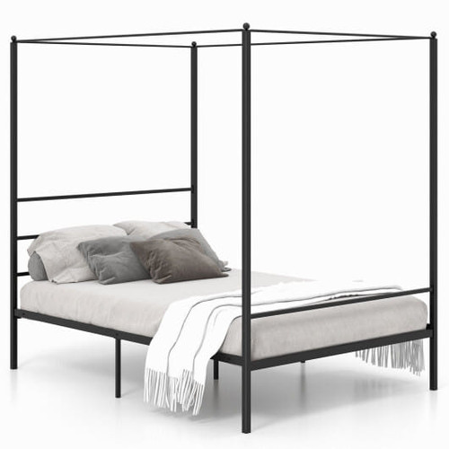 Twin/Full/Queen Size Metal Canopy Bed Frame with Slat Support-Full Size - Color: Black - Size: Full D681-HU10408DK-F