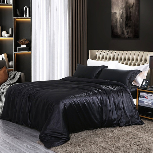 Color: Cool Black, Size Specification: 1.5m - Four-piece Silky Sleep Bare Silk Quilt Cover Q119-CJCS237770578ZA